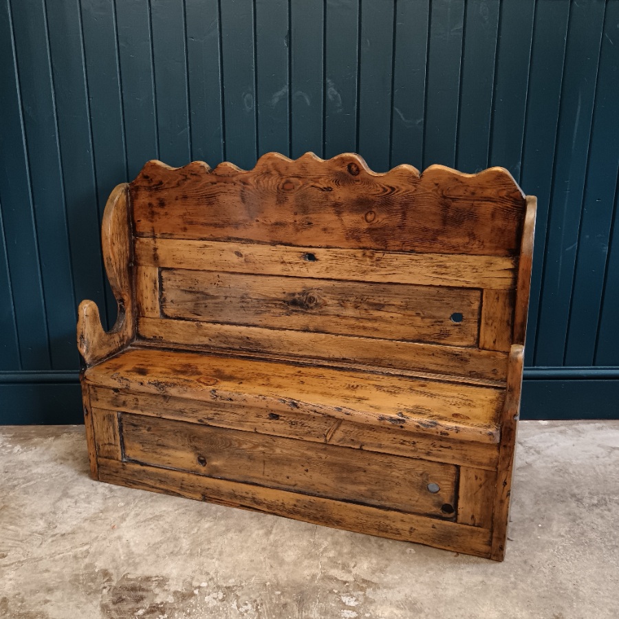 Slim Antique Country Pine Elm Settle Hall Bench (11)bis.jpg